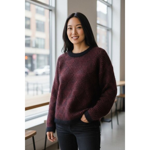 Eureka by Christos Garkinos Eyelash Fuzzy Sweater Fringe Women Size L Red/Black - Picture 1 of 6